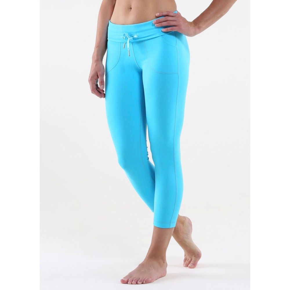 Lululemon Will Crop Spry Blue High Rise Leggings Size 6 Drawstring Pockets